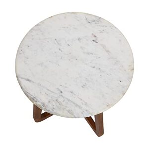 Main + Mesa Modern Boho Round End Table with Genuine Marble Top and Solid Wood Legs, White and Walnut