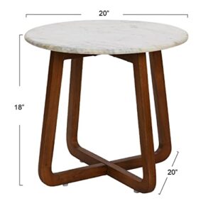 Main + Mesa Modern Boho Round End Table with Genuine Marble Top and Solid Wood Legs, White and Walnut