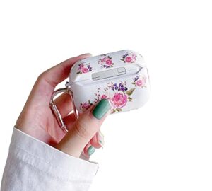 airpod pro case cover, soft cute floral print air pods pro case with keychain for girls and women with apple airpods pro case (white)