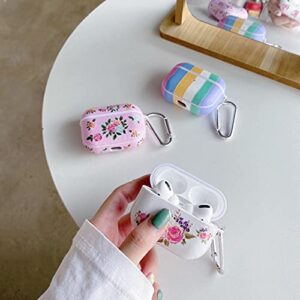 Airpod Pro Case Cover, Soft Cute Floral Print Air Pods Pro Case with Keychain for Girls and Women with Apple Airpods Pro Case (White)