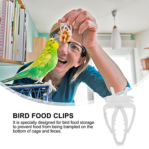 STOBOK 10Pcs Birds Food Holder, Parrot Fruit Vegtable Clips, Plastic Feeder Clamps, Bird Cage Accessories for Budgie Parakeet Cockatiel Conure (White)