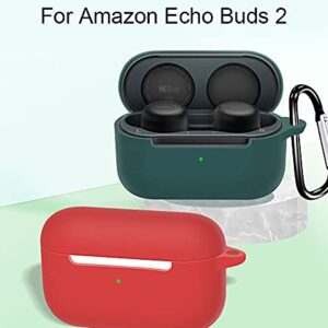 Antetek Compatible for Amazon Echo Buds 2 Wireless Earbuds Case with Keychain,Silicone Protective Cover Accessories Compatible with Amazon Echo Buds 2 Generation (Dark Green)