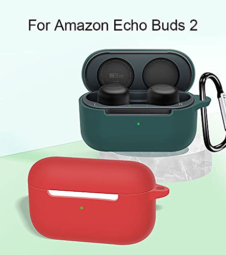 Antetek Compatible for Amazon Echo Buds 2 Wireless Earbuds Case with Keychain,Silicone Protective Cover Accessories Compatible with Amazon Echo Buds 2 Generation (Dark Green)