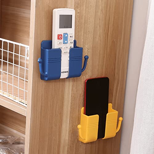 GrliTra 4Pcs Wall Mount Phone Holder Adhesive Wall Phone Mount Charging Stand and Remote Control Stand Multipurpose Socket Pocket Universal Deck Storage Box for Bedroom, Kitchen, Bathroom, Office