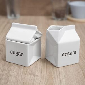 ceramic sugar and creamer set, milk carton shaped white cream jug and sugar bowl with lid