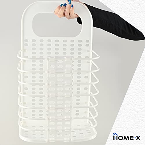 HOME-X Collapsible Laundry Hamper, Plastic Clothes Hamper and Collapsible Laundry Basket, Convenient Hanging Laundry Hamper, 18" L x 10 ½” W x 6 ½” H, White