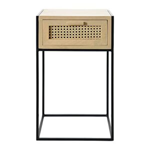 creative co-op main + mesa natural cane and mango wood small 1-drawer square end table or night stand with cane drawer front