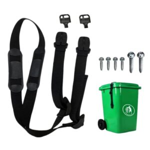 fkumlun trash can lid lock, adjustable dustbins secure lock straps,with mount screws & buckle keys for outdoor garbage cans