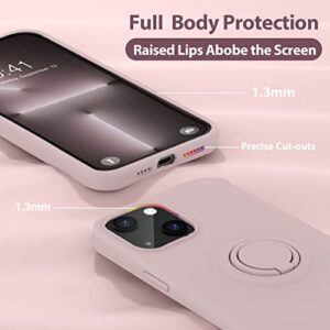 MOCCA Compatible with iPhone 13 Case 6.1 inch with Ring Kickstand | Liquid Silicone | Microfiber Liner | Anti-Scratch Full-Body Shockproof Protective Case for iPhone 13 Women Girl - Pink Sand