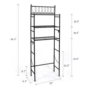 Upvoted Houseware 3 Shelf Over The Toilet Shelving Unit Bathroom Space Saver Corner Storage Rack Organizer, with 4-Hooks, Black