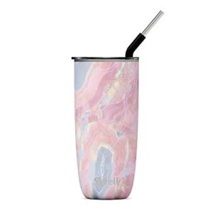 s'well stainless steel tumbler with straw - 24 fl oz - geode rose - triple-layered vacuum-insulated containers keeps drinks cold for 18 hot for 5 hours - bpa-free water bottle