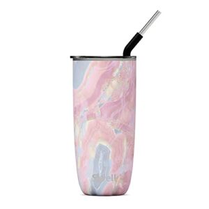 S'well Stainless Steel Tumbler with Straw - 24 Fl Oz - Geode Rose - Triple-Layered Vacuum-Insulated Containers Keeps Drinks Cold for 18 Hot for 5 Hours - BPA-Free Water Bottle