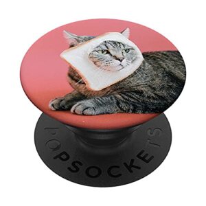 silly cat with slice of bread on face | funny cat lovers popsockets swappable popgrip