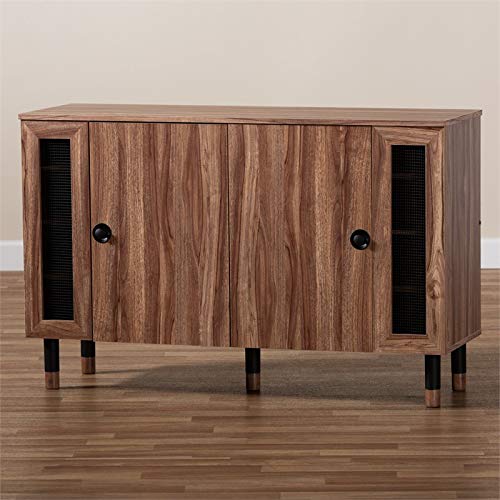 BOWERY HILL 2-Door Wood Shoe Cabinet with Screen Inserts in Oak-Black