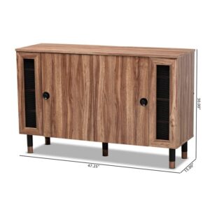 BOWERY HILL 2-Door Wood Shoe Cabinet with Screen Inserts in Oak-Black