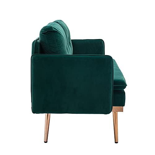 cjc Green Velvet Couch, Modern Loveseat Sofa, Mid Century Sofa Tufted Velvet Sofa Couch, Sofas Couches for Living Room, Apartment, Bedroom, Solid Wood Frame Legs, Easy Assembly