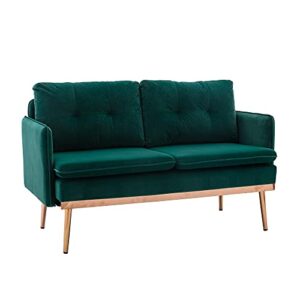 cjc Green Velvet Couch, Modern Loveseat Sofa, Mid Century Sofa Tufted Velvet Sofa Couch, Sofas Couches for Living Room, Apartment, Bedroom, Solid Wood Frame Legs, Easy Assembly