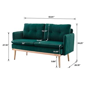 cjc Green Velvet Couch, Modern Loveseat Sofa, Mid Century Sofa Tufted Velvet Sofa Couch, Sofas Couches for Living Room, Apartment, Bedroom, Solid Wood Frame Legs, Easy Assembly