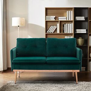 cjc Green Velvet Couch, Modern Loveseat Sofa, Mid Century Sofa Tufted Velvet Sofa Couch, Sofas Couches for Living Room, Apartment, Bedroom, Solid Wood Frame Legs, Easy Assembly