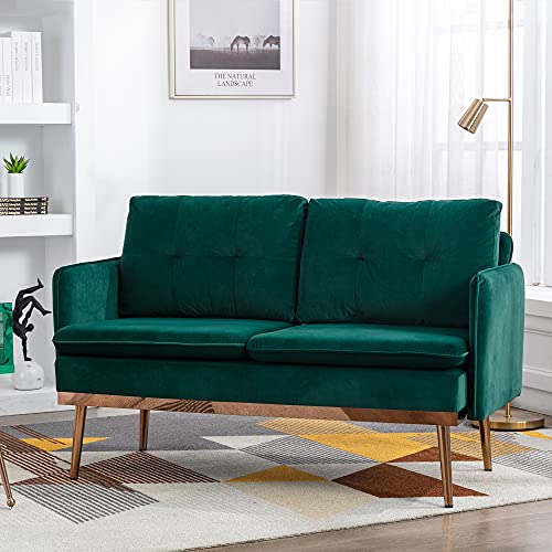 cjc Green Velvet Couch, Modern Loveseat Sofa, Mid Century Sofa Tufted Velvet Sofa Couch, Sofas Couches for Living Room, Apartment, Bedroom, Solid Wood Frame Legs, Easy Assembly
