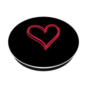 Black Background Simple Heart Shape Minimalistic Red Heart PopSockets Swappable PopGrip