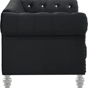 New Classic Furniture Glam Emma Velvet Two Seater Chesterfield Style Loveseat for Small Spaces with Crystal Button Tufts, Black