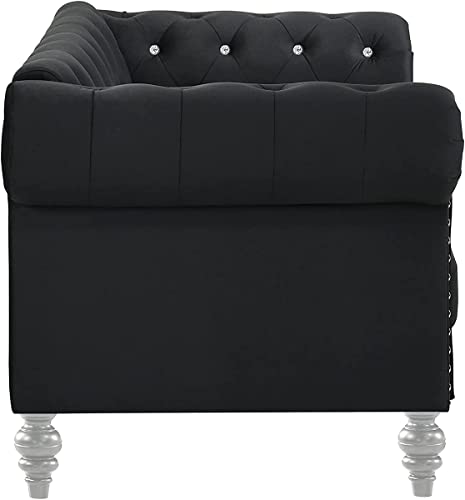 New Classic Furniture Glam Emma Velvet Two Seater Chesterfield Style Loveseat for Small Spaces with Crystal Button Tufts, Black