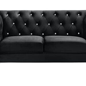 New Classic Furniture Glam Emma Velvet Two Seater Chesterfield Style Loveseat for Small Spaces with Crystal Button Tufts, Black