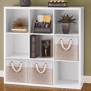 Fabric Cube Storage Bins 13x13x12.5 Inch Light-Brown Cube Storage Boxes Collapsible Large Cloth Organizer Baskets with Cotton Rops Handles for Storage Cubbies or Closet Shelf,QY-SC26-2