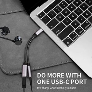 USB C to 3.5mm Headphone and Charger Adapter, 2 in 1 USB C to Aux Audio Jack with PD 60W Fast Charging Dongle Cable Cord for Stereo, Compatible with i-Pad pro/Galaxy Series/Google Pixel 5 (Grey)