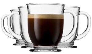 godinger coffee mug set, glass coffee mugs cups with handle for hot beverages, tea cups large mug coffee gifts - 15oz, set of 4