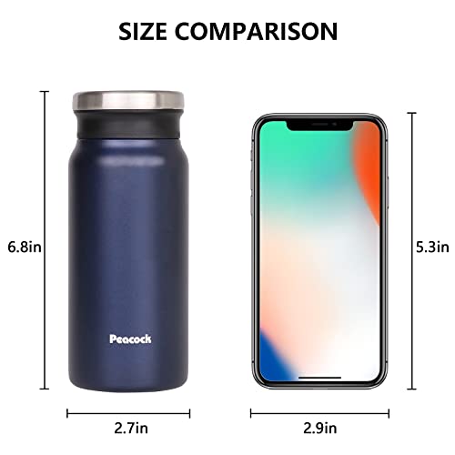Tsuruya Portable 14oz Leak-proof Screw Lid Insulated Water Bottle 18/8 Double Wall Anti-corrosion Stainless Steel Wide Mouth Coffee Bottle for Travel, Home or Office
