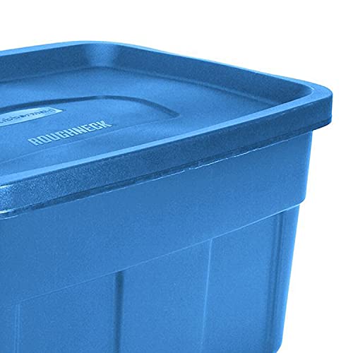 Rubbermaid Roughneck Tote 14 Gallon Stackable Storage Container w/Stay Tight Lid & Easy Carry Handles, Heritage Blue (6 Pack)