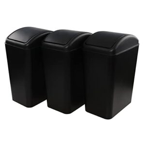 Vababa 3-Pack 4.5 Gallon Plastic Swing-Top Garbage Can, Trash Can with Swing Lid, Black