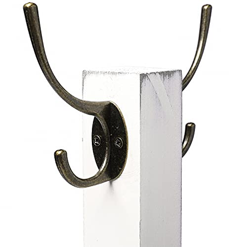 MyGift Vintage White Wood Tabletop Coffee Mug Holder Hanging Tree Rack with 4 Antique Brass Tone Double Hooks