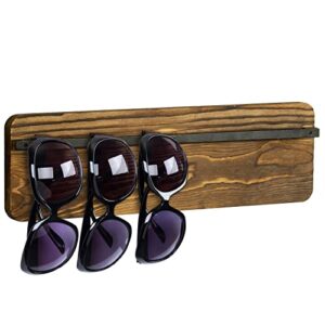 MyGift Burnt Wood Sunglasses Organizer Wall Mounted Rustic Eyeglasses Display Holder, Eyewear Glasses Hanging Rack with Black Metal Rail