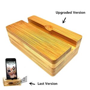 Upgrated Cell Phone Stand Amplifier, Fanshu Desktop Mobile Phone Holder, Universal Portable Wood Cellphone Dock on Desk Bamboo Bed Stand Mount Cradle Loud Speaker for Phone