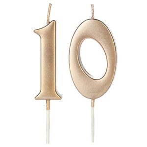 champagne gold 10th birthday candles for cake, number 10 1 glitter candle party anniversary cakes decoration for kids women or men