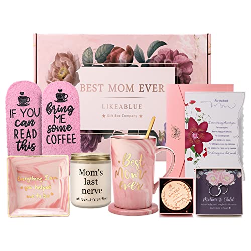 Mothers Day Gifts, Happy Birthday Mom Gifts, Gift Basket for Mom, Gift Box for Women, Wife, Mother in Law, New Mom. Christmas Gift, Mom Gifts for Mothers Day-Coffee Mug Set, Necklace, Socks, Candle