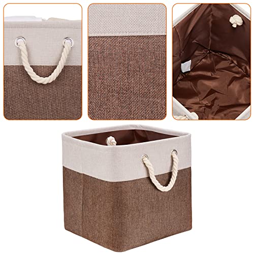 HSDT Fabric Cube Storage Bins 13x13x12.5 Inch Beige and Brown Cube Storage Boxes Collapsible Large Cloth Organizer Baskets with Cotton Rops Handles for Storage Cubbies or Closet Shelf ,QY-SC29-2