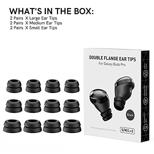 Delidigi Ear Tips for Galaxy Buds Pro, 6 Pairs Double Flange Silicone Eartips Earbuds Earplug Replacement Accessories Compatible with Samsung Galaxy Bus Pro 2021 S/M/L Size (6 Pairs Black)