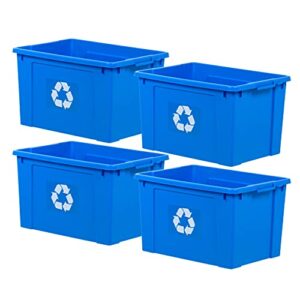 iris usa 18 gallon / 72 quart plastic recycle bins for home, commercial, indoor, outdoor, garage, blue, 4 pack