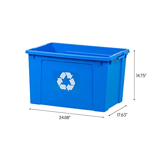 IRIS USA 18 Gallon / 72 Quart Plastic Recycle Bins for Home, Commercial, Indoor, Outdoor, Garage, Blue, 4 Pack