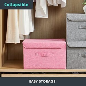 FUDDE foldable fabric storage box[2-Pack] dust-proof storage boxes with flip lid, can store clothes, shelves, books and toys, used in family bedroom closet storage boxes. (M, PINK)