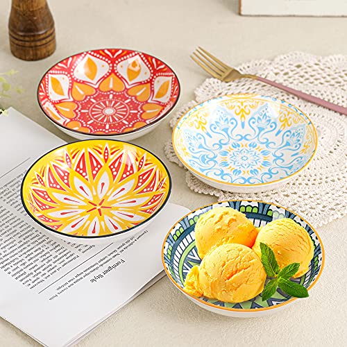 AHX Small Bowls - Ice Cream Dessert Bowl 8.5 oz - Ceramic Bowl Set of 6 - Colorful Shallow Bowl for Side Dish | Snack | Appetizer - Microwave and Dishwasher Safe - 5.5 x 1.3 Inches