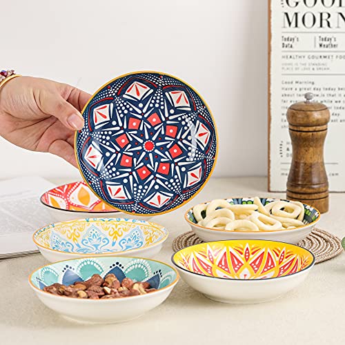 AHX Small Bowls - Ice Cream Dessert Bowl 8.5 oz - Ceramic Bowl Set of 6 - Colorful Shallow Bowl for Side Dish | Snack | Appetizer - Microwave and Dishwasher Safe - 5.5 x 1.3 Inches