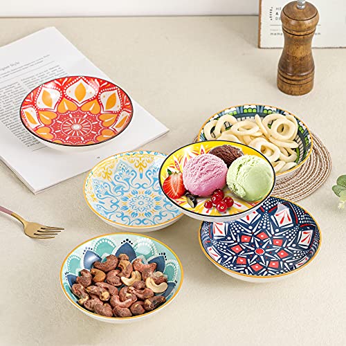 AHX Small Bowls - Ice Cream Dessert Bowl 8.5 oz - Ceramic Bowl Set of 6 - Colorful Shallow Bowl for Side Dish | Snack | Appetizer - Microwave and Dishwasher Safe - 5.5 x 1.3 Inches