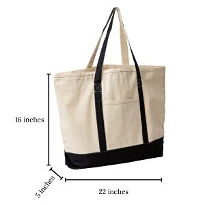 Extra Large Canvas Tote Bags with Zipper - 22 Inches Heavy Duty, Premium Zippered Tote Bag - Zip Top, 100% Organic Cotton, Sturdy, Washable Large Canvas Tote Bags - Multipurpose Canvas Shopping Bag