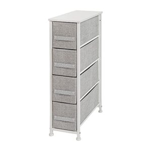 flash furniture 4 drawer slim wood top white cast iron frame dresser storage tower with light gray easy pull fabric drawers
