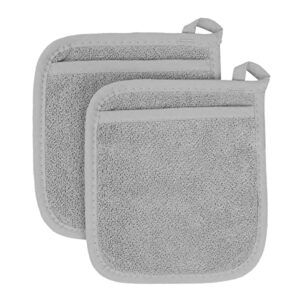 ritz premium terry pot holders & hot pads with pocket (2-pack), 8.5"x7.75", high heat resistance, 100% cotton, titanium grey